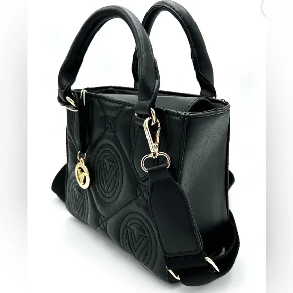 Valentino Orlandi Quilted Black Vegan Leather Satchel / Crossbody – NWT - Picture 4 of 7